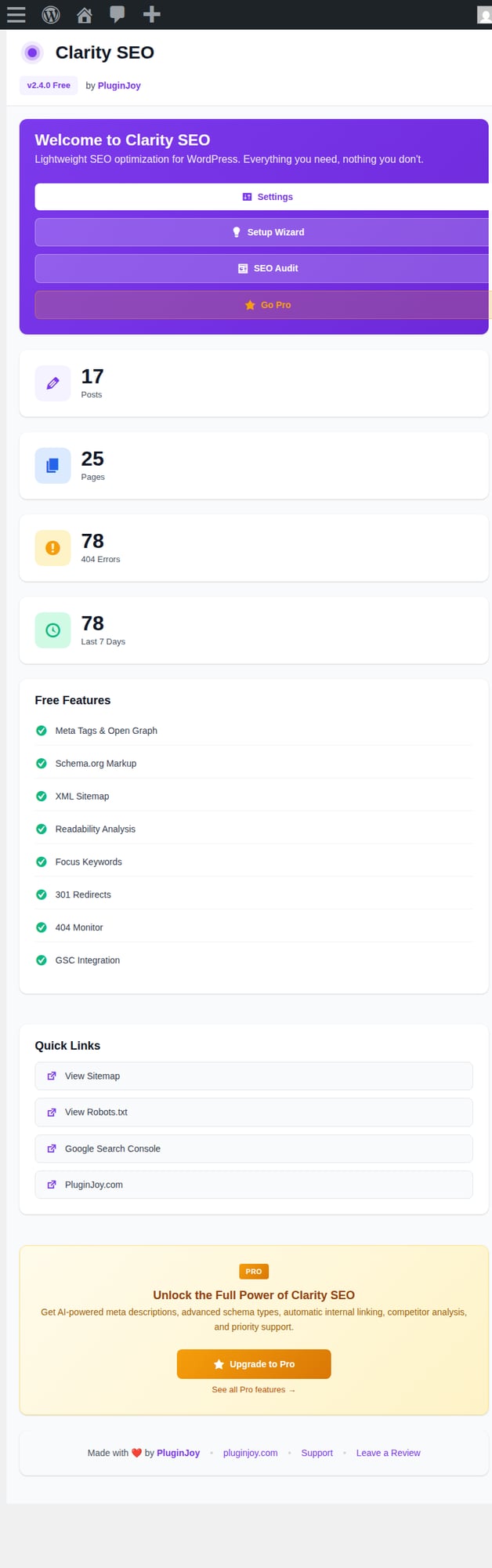 Clarity SEO Dashboard