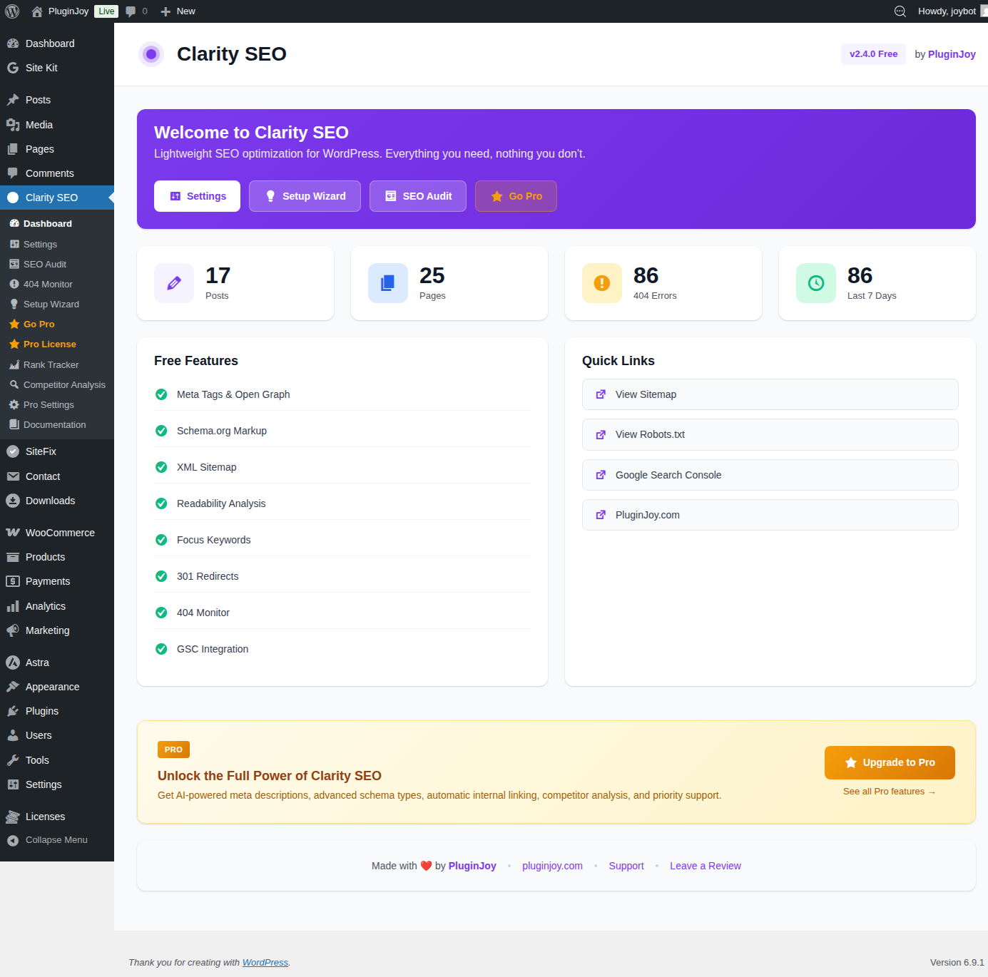 Clarity SEO Dashboard