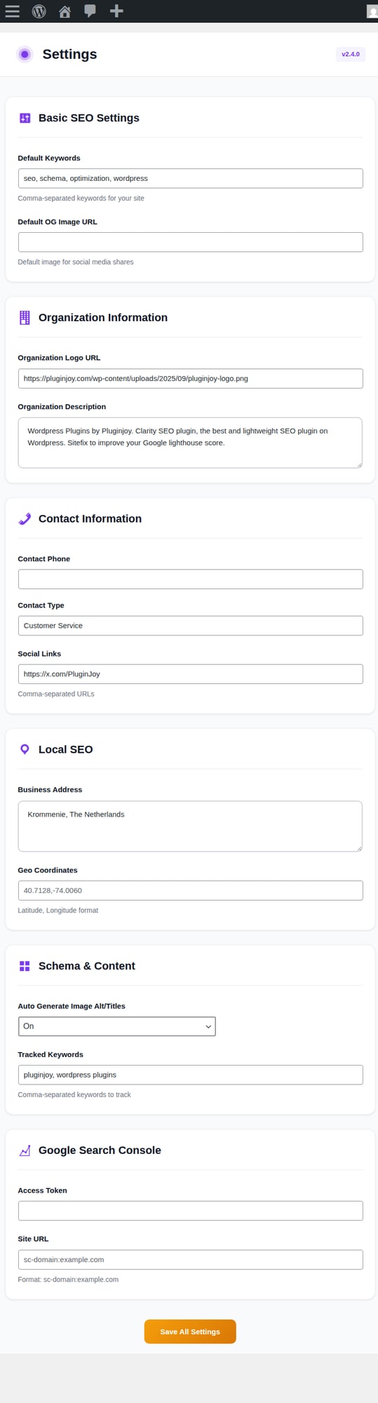 Clarity SEO Settings